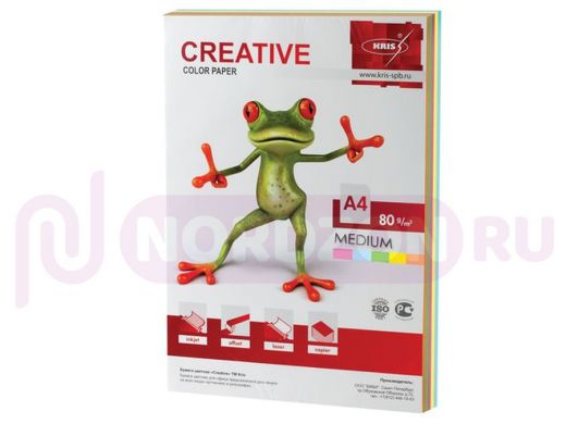 Бумага цветная CREATIVE color (Креатив) А4, 80 г/м2, 100 л., (5 цветов х 20 листов), микс медиум, БО