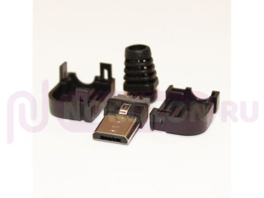 Разъём компьют: штекер micro-USB 5pin на кабель в корпусе, угловой