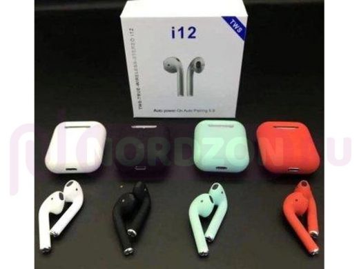 Bluetooth наушники с микрофоном (гарнитура)  TWS, i12, серая