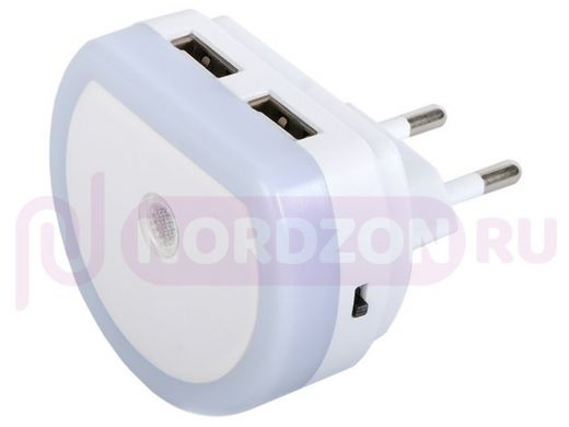 ФАZA NL-01 USB( датчик освещ., 2хUSB-выход) ,230В, светильник-ночники зарядное устройство  2 в 1,осн