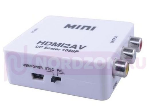 Переходник  (вход: гнездо HDMI / выход: гнезда 3*RCA) "ABBIKUS-20154" HDMI2AV, AV,HD1080Р белые,чёрн