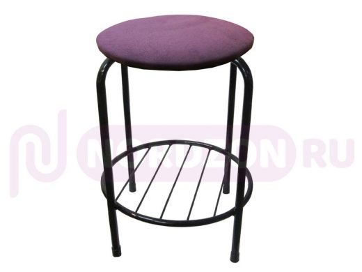 Табурет с подставкой для ног и полкой "TABURETTO-20482" круглое сиденье, чёрный, фиолетовый, ткань