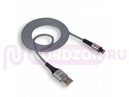 Кабель USB - Lightning,  Walker C775, магнитный, 3.1А, индикатор, серый