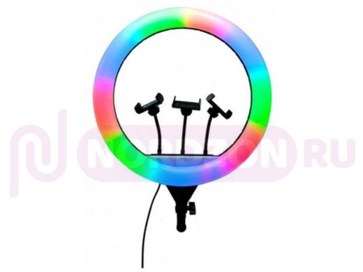 Кольцо Селфи LED, 45 см, без штатива, RGB, цветная, 3 крепления + ПДУ, ZB-F458