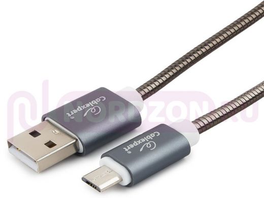 Кабель микро USB (AM/microBM)  1.0 м Cablexpert CC-G-mUSB02Gy-1M, AM/microB, серия Gold, титан