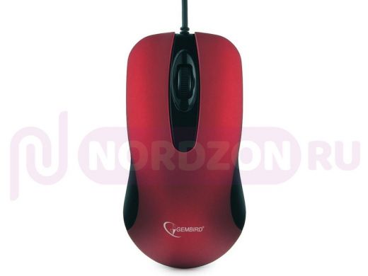 Мышь проводная GEMBIRD MOP-400-R, USB, 2+колесо кнопка, красный, бесшум.,soft-touch, 1000 DPI