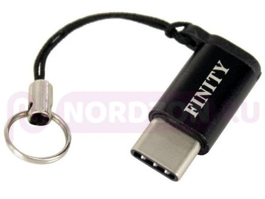 Переходник Type-C - микро USB(m) Finity, плоский, алюминий, цвет: черный