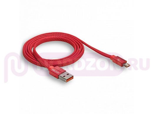 Кабель микро USB (AM/microBM)  Walker C755, текстиль, плоский, красный