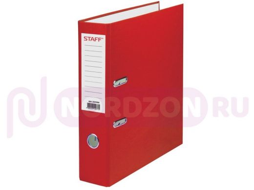 Папка-регистратор STAFF с покрытием из ПВХ, 70 мм, без уголка, красная