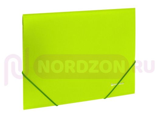Папка на резинках BRAUBERG "Neon", неоновая зеленая, до 300 листов, 0,5мм
