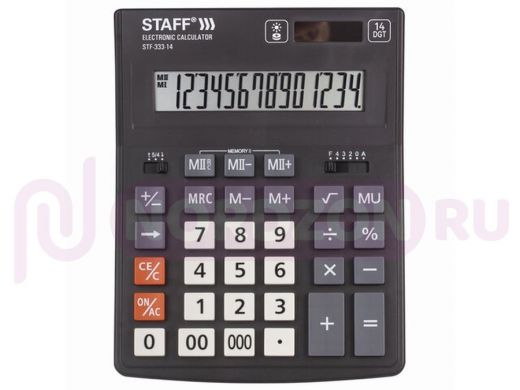 Калькулятор настольный STAFF PLUS STF-333 (200x154мм), 14 разрядов, двойное питание