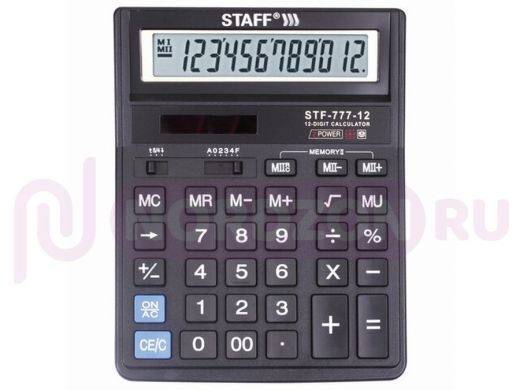 Калькулятор STAFF настольный STF-777, 12 разрядов, двойное питание, 210x165 мм, ЧЕРНЫЙ
