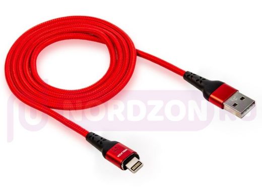 Шнур USB / Lightning (iPhone) Walker С970, магнитный, с индикатором, красный