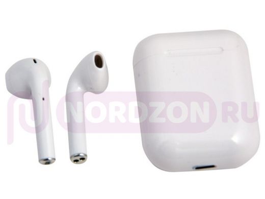 Bluetooth наушники с микрофоном (гарнитура)  i12, TWS, с Bluetooth и зарядным футляром, белый