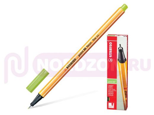 Ручка капиллярная STABILO "Point 88", СВЕТЛО-ЗЕЛЕНАЯ, корпус оранжевый, линия письма 0,4 мм, 88/33