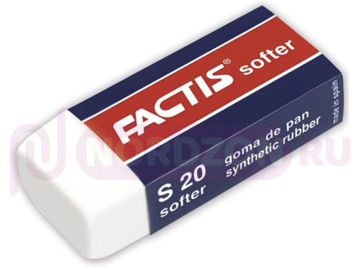 Ластик FACTIS Softer S 20 (Испания), 56х24х14 мм, белый, прямоугольный, синтетический каучук, картон
