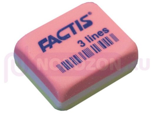 Ластик FACTIS 3 Lines (Испания), 30х24х13 мм, цвет ассорти, прямоугольный, ПВХ, CPF3LINES