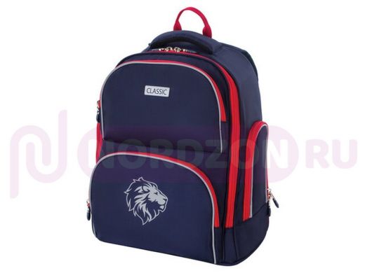 Рюкзак BRAUBERG CLASSIC, легкий каркас, премиум материал, "Lion", синий, 37х32х21 см