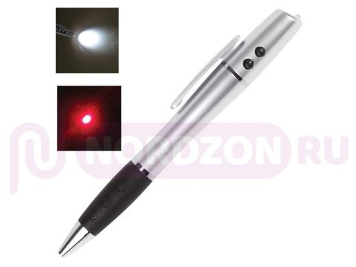 Лазерная указка - Шариковая ручка - LED-фонарь, радиус 200 м, линия 0,5 мм, две кнопки GRSS-15