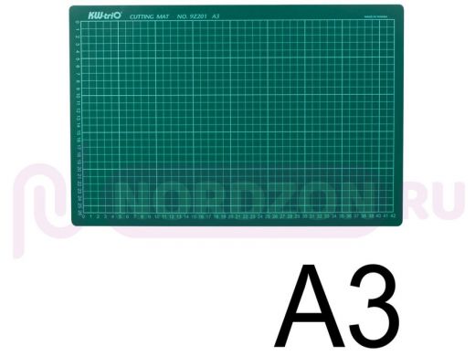 Коврик-подкладка настольный для резки А3 (450х300 мм), сантиметровая шкала, зеленый, 3 мм, KW-trio,