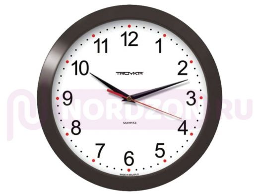 Часы настенные TROYKA 11100112, круг, белые, черная рамка, 29х29х3,5 см