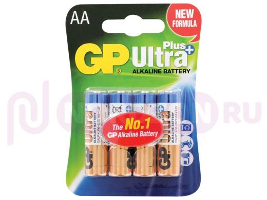Батарейка LR6  GP Ultra Plus, AA (LR06, 15А), алкалиновые, 4 шт., в блистере, 15AUP-2CR4 цена за 1шт