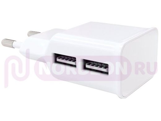 Зарядное устройство с 2-мя USB  RED LINE NT-2A, 2 порта USB, выходной ток 2,1 А, белое, УТ0000094