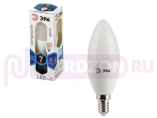 Лампа светодиодная ЭРА, 7 (60) Вт, цоколь E14, 