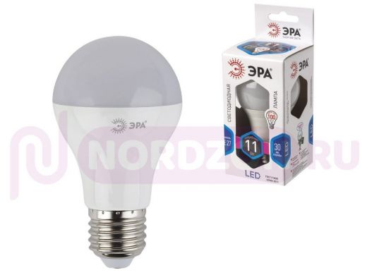 Лампа светодиодная ЭРА, 11 (100) Вт, цоколь E27, грушевидная, холодный белый свет, 30000 ч., LED smd