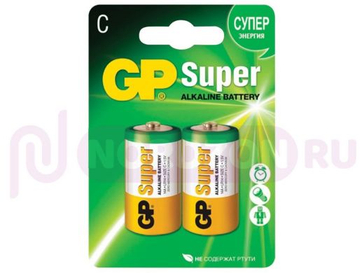Батарейка (элемент питания) LR14  GP Super, С (14А), алкалин., комплект 2 шт, в блистере, 14A-2CR2
