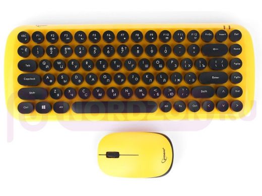 Беспроводной комплект клавиатура+мышь Gembird KBS-9000, 2.4ГГц, жёлт., 78 кл., 1600 DPI, бат.в ко
