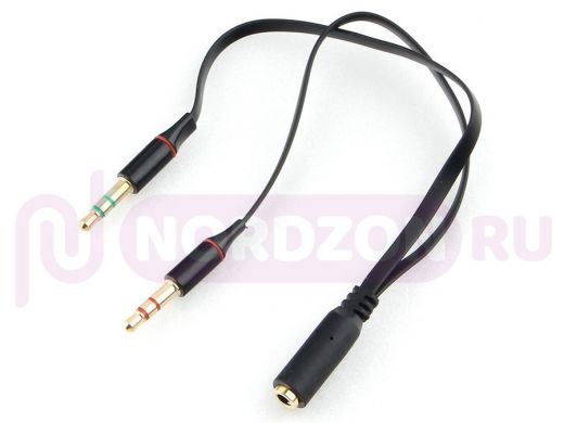 Кабель аудио Cablexpert CCAB-02-35F2M-0.2MB. 3.5 джек 4pin(F)/2х 3.5 джек(M) наушники и микрофон, че