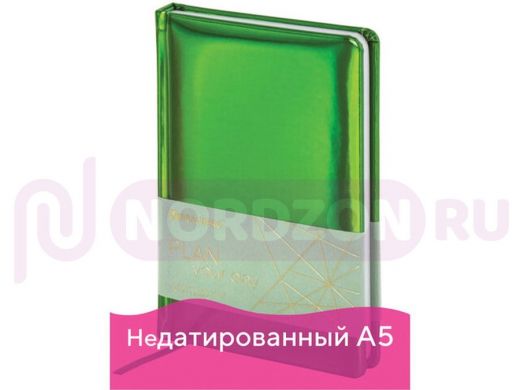 Ежедневник недатированный А5 (138x213 мм) BRAUBERG "Holiday", кожзам, 136 л., зеленый
