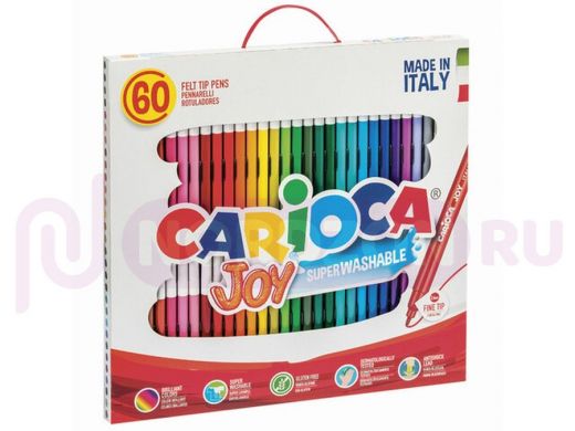 Фломастеры CARIOCA (Италия) "Joy", 60 шт., 30 цветов, суперсмываемые, картонная коробка с ручкой, 41