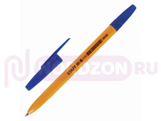 Ручка шариковая STAFF "ORANGE C-51", СИНЯЯ, корпус оранжевый, узел 1 мм, линия письма 0,5 мм