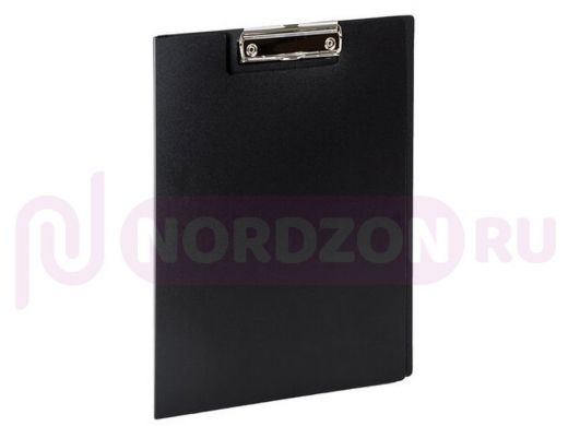 Папка-планшет STAFF, А4 (310х230 мм), с прижимом и крышкой, пластик, черная, 0,5 мм