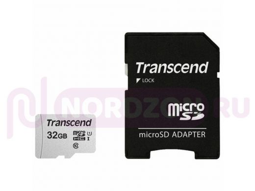 Карта памяти  micro SDHC   32GB  Transcend UHS-I U3, 95 Мб/сек (class 10), адаптер, TS32GUSD300S-A
