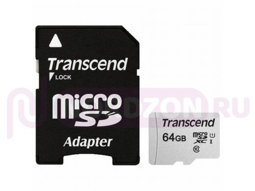 Карта памяти  micro SDHC   64GB  Transcend UHS-I U1, 95 Мб/сек (class 10), адаптер, TS64GUSD300S-A