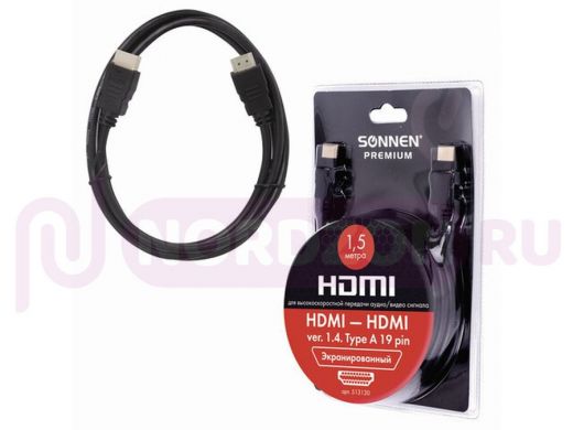 Шнур  HDMI / HDMI  1,5м  SONNEN Premium, медь, экранированный, для передачи аудио-видео