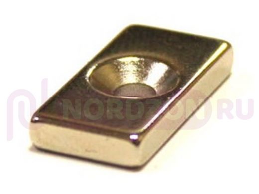 Неодимовый магнит; призма  20х10х3мм с зенковкой 3,5/7мм "MAGNEOD-118411" (удерж. 3,1кг)