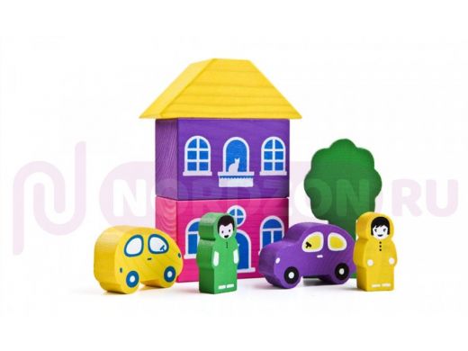 "Цветной городок" фиолетовый 8д.  игрушки из дерева