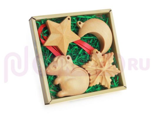 Набор ёлочных украшений "3d новогодний" (4 дет.)  игрушки из дерева
