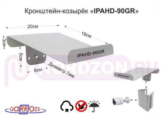 Козырёк для камер видеонаблюдения "IPAHD-90GR-122423" серый для кронштейнов IPAHD, сталь 2мм,19х20см