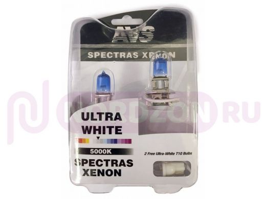 Газонаполненные лампы AVS SPECTRAS Xenon 5000K H3 12V 75W, комплект 2+2 (T-10) шт.