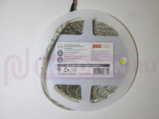 JazzWay Лента LED ECO 3528/60 Warmwhite IP65 5м 12В в силиконе
