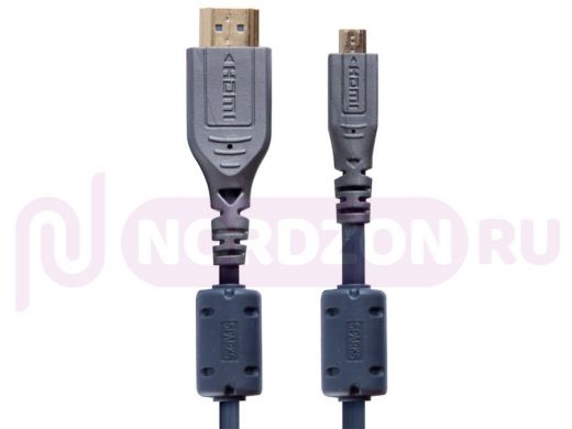 Кабель HDMI, HDMI вилка - micro HDMI (type D) вилка с ф/фильтрами, длина 1.8 м.