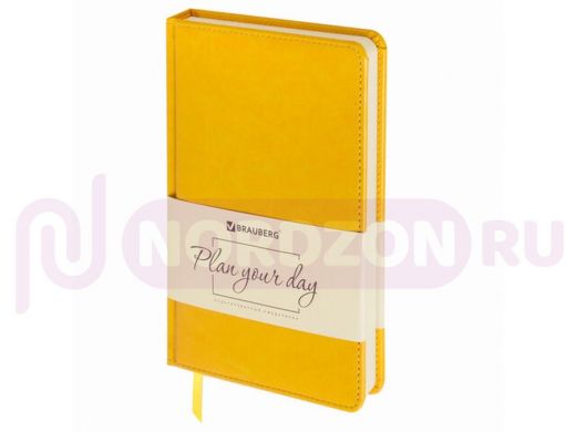 Ежедневник недатированный А5 (138х213 мм) BRAUBERG "Imperial", 160 л., кожзам, желтый