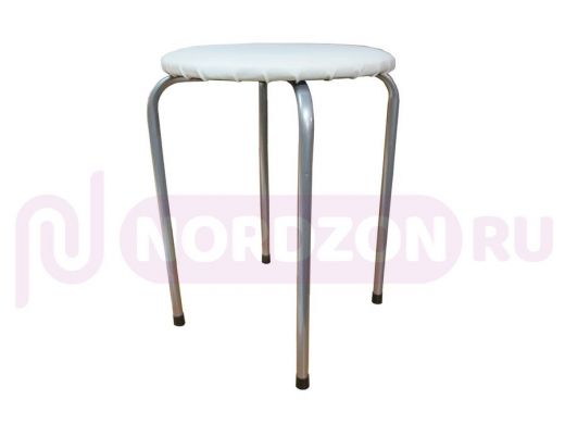Табурет универсальный "TABURETTO-13989" круглое сиденье, серебристые ножки, белый верх кожзам