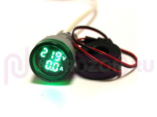 Вольтампертметр цифровой LED AC/50Hz (20-500VAC, 0-100A датч.тока) DMS-233 зелёный (31х27, Dк-22мм)