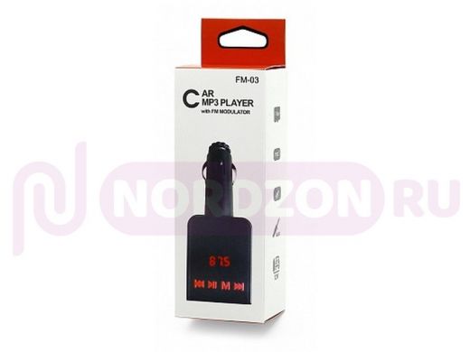 FM модулятор 03 micro SD, USB, пульт, чёрный-красный